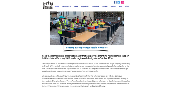 Screenshot of the Feed The Homeless website