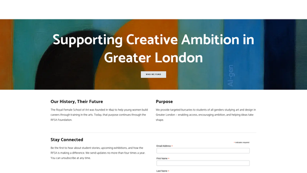 Screenshot of the Royal Female School Of Art Foundation website