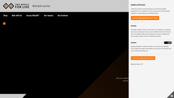 Screenshot of the Two Wheels For Life Limited website