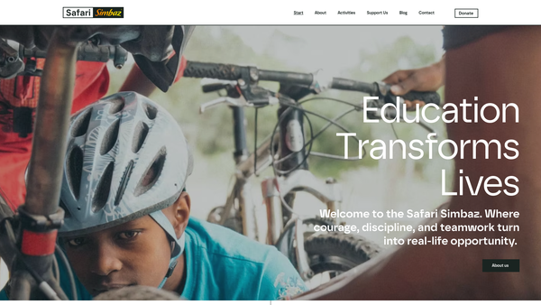 Screenshot of the Safari Simbaz Charity Trust (Europe) website