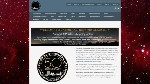 Screenshot of the Cardiff Astronomical Society website