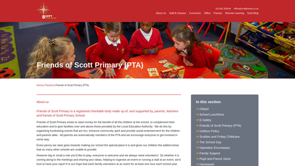 Screenshot of the Friends of Scott Primary website