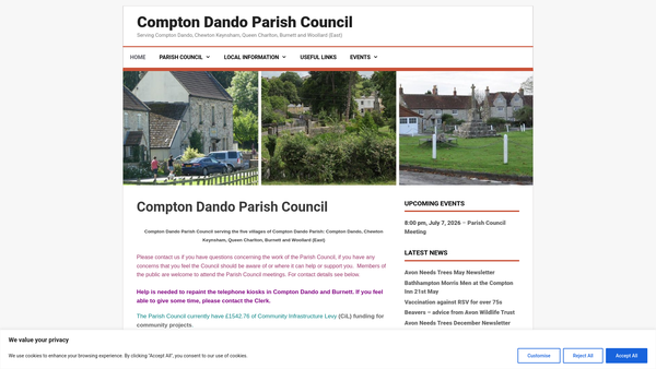 Screenshot of the Compton Dando Parish Hall website