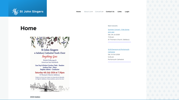Screenshot of the St John Singers website