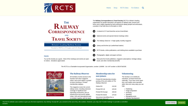 Screenshot of the The Railway Correspondence And Travel Society website