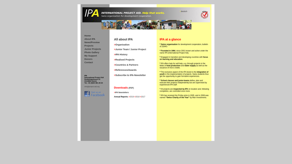 Screenshot of the International Project Aid UK CIO website