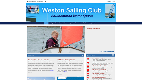 Screenshot of the Weston Sailing Club website