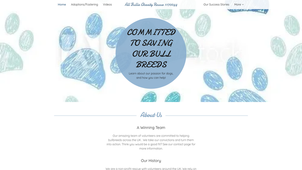 Screenshot of the All bullie charity rescue website