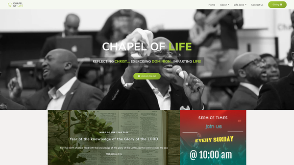 Screenshot of the Chapel Of Life website