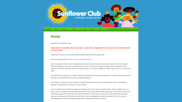 Screenshot of the Sunflower After School Club website