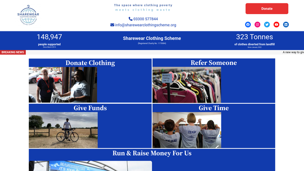 Screenshot of the Sharewear Clothing Scheme website