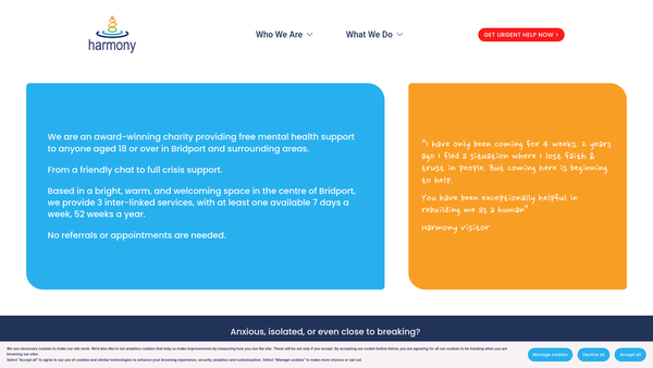 Screenshot of the The Harmony Centre website