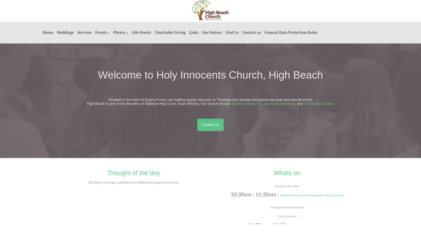 Screenshot of the The Parochial Church Council Of The Ecclesiastical Parish Of High Beach website