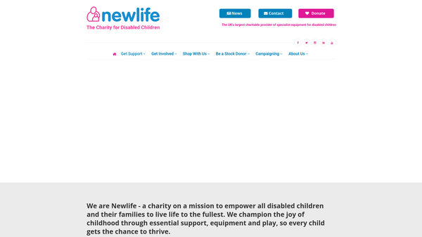 Screenshot of the Newlife The Charity For Disabled Children website