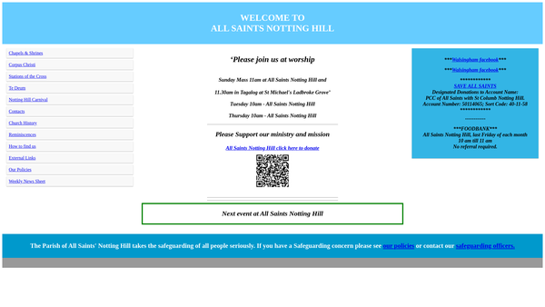 Screenshot of the The Parochial Church Council Of The Ecclesiastical Parish Of All Saints With St Columb's, Notting Hill website