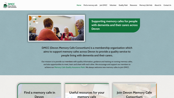 Screenshot of the Devon Memory Cafe Consortium website