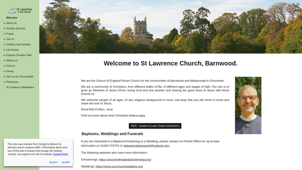 Screenshot of the The Parochial Church Council Of The Ecclesiatical Parish Of St Lawrence, Barnwood. Gloucester website