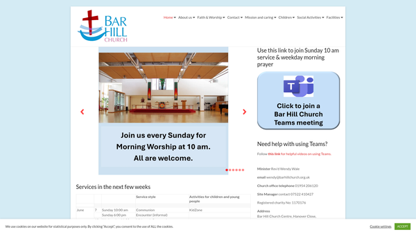 Screenshot of the Bar Hill Church website