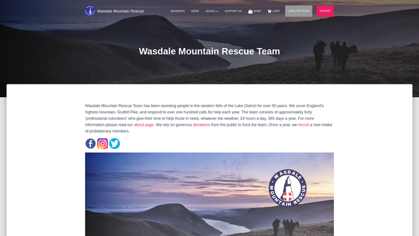 Screenshot of the Wasdale Mountain Rescue Team website