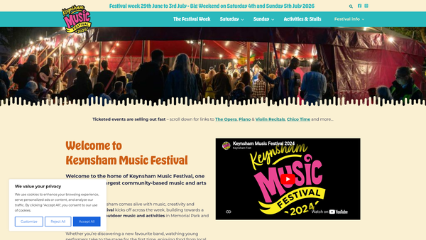 Screenshot of the Keynsham Music Festival Association Ltd website