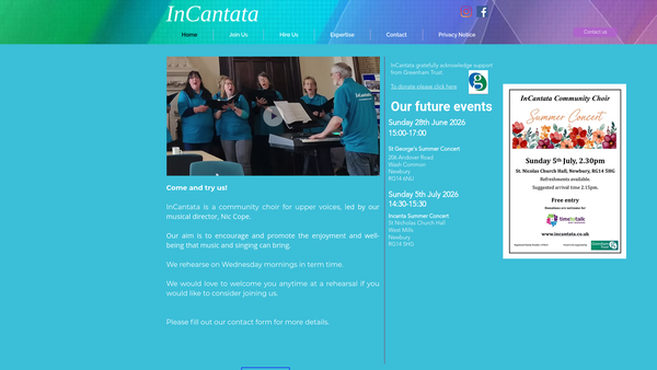 Screenshot of the Incantata Ladies' Choir website