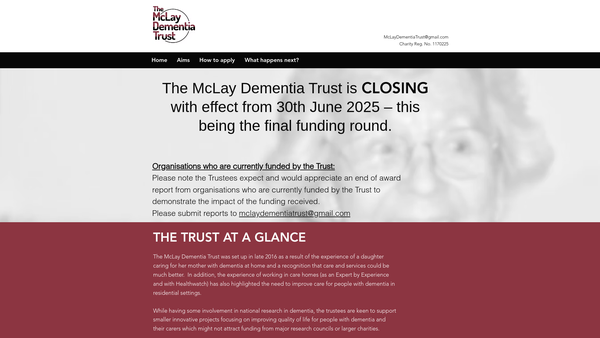 Screenshot of the The Mclay Dementia Trust website