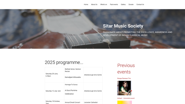 Screenshot of the Sitar Music Society website
