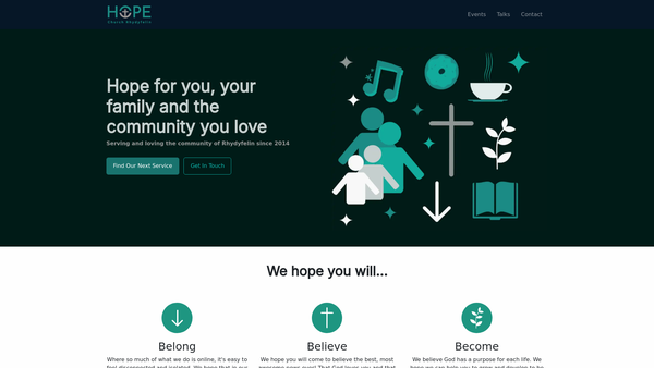 Screenshot of the Hope Church Rhydyfelin website