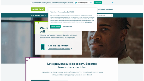 Screenshot of the Samaritans Of South Cheshire website