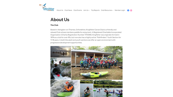 Screenshot of the Kingfisher Canoe Club website