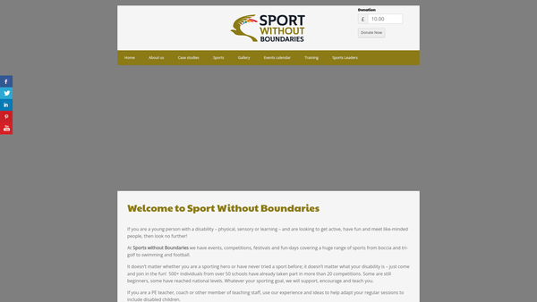 Screenshot of the Sport Without Boundaries website