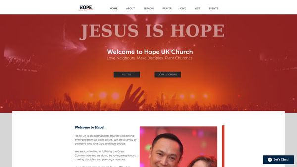 Screenshot of the Hope UK Church website