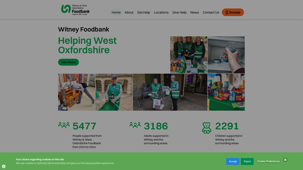 Screenshot of the Witney And West Oxfordshire Food Bank website