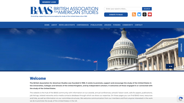 Screenshot of the British Association For American Studies website