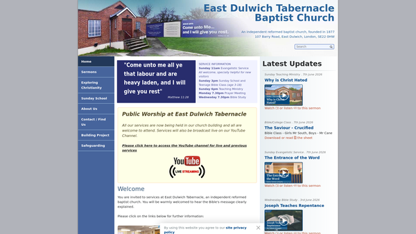 Screenshot of the East Dulwich Tabernacle Baptist Church website