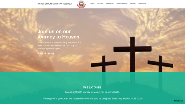 Screenshot of the Higherground Christian Assembly website