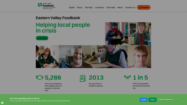 Screenshot of the Eastern Valley Foodbank website
