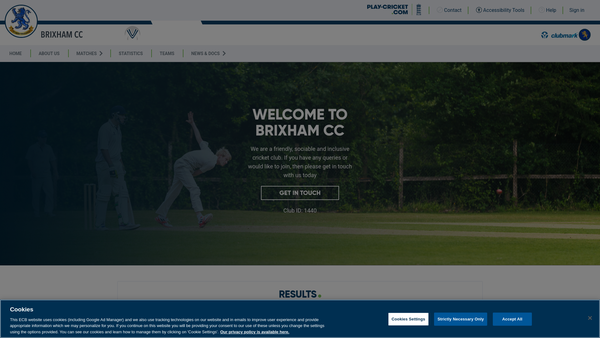 Screenshot of the Brixham Cricket Club website