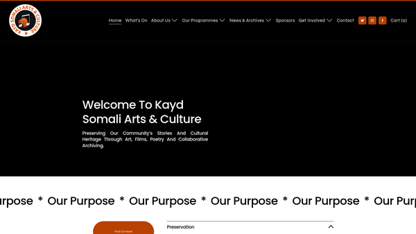 Screenshot of the Kayd Somali Arts And Culture website