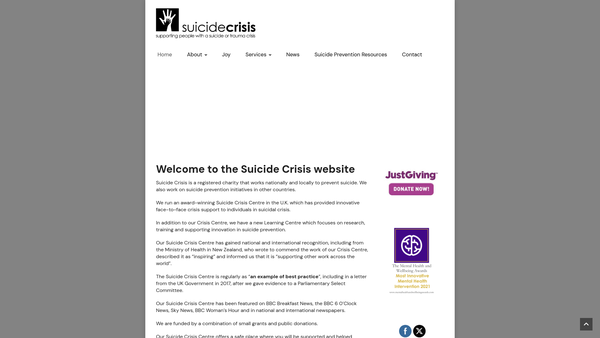 Screenshot of the Suicide Crisis website