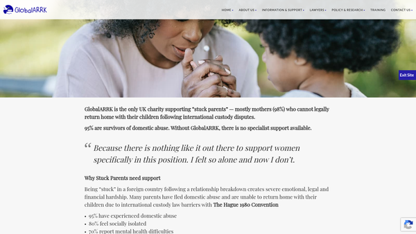 Screenshot of the Global Action On Relocation And Return With Kids website