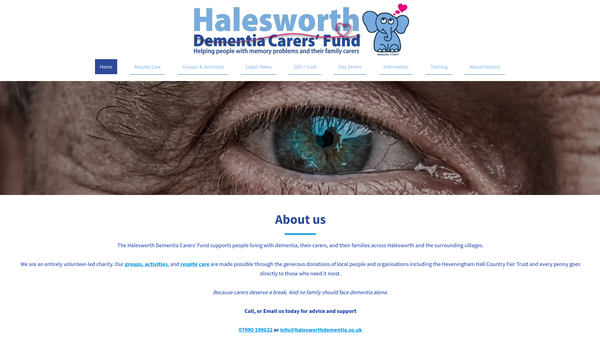 Screenshot of the Halesworth Dementia Carers Fund website