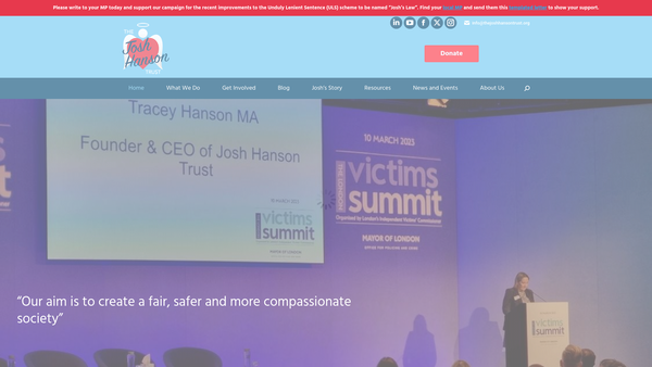 Screenshot of the The Josh Hanson Charitable Trust website