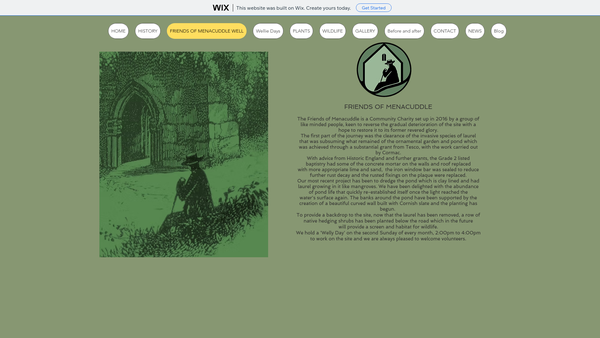 Screenshot of the Friends Of Menacuddle Well website