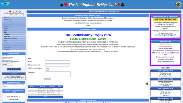Screenshot of the The Nottingham Bridge Club website