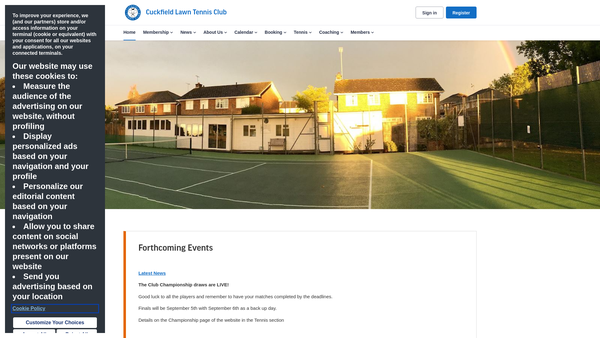 Screenshot of the Cuckfield Lawn Tennis Club website