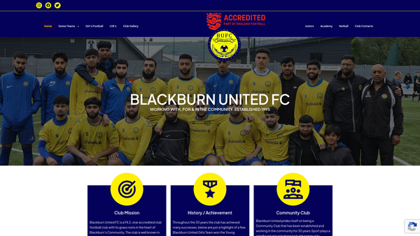 Screenshot of the Blackburn United Association Football Club website