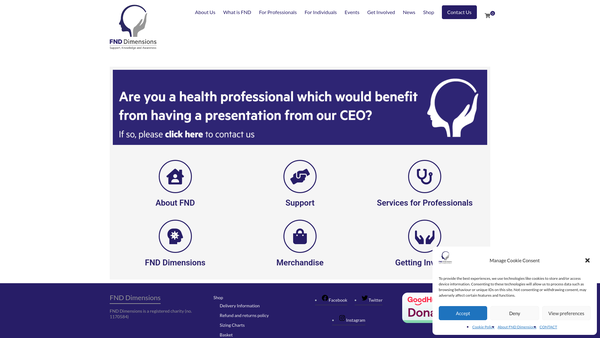Screenshot of the Fnd Dimensions website