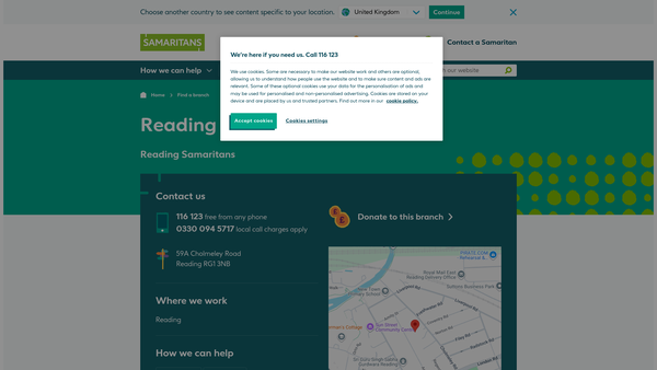 Screenshot of the Reading Samaritans website