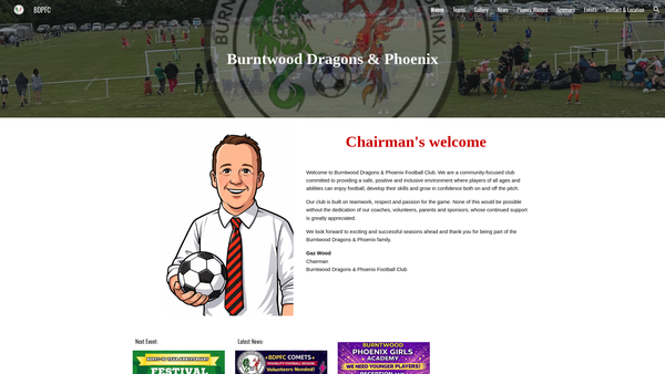 Screenshot of the Burntwood Dragons And Phoenix FC website